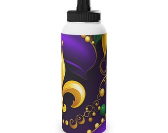 Mardi Gras Carnival Pattern Stainless Steel Water Bottle, Sports Lid