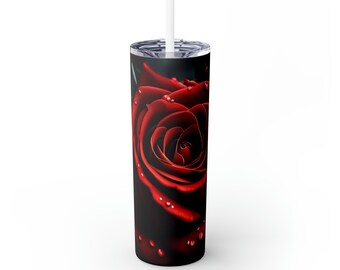 Red Rose Garden Elegance Skinny Tumbler with Straw, 20oz