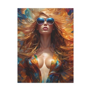 Red-Haired Beauty Canvas Print - Gallery Art 40"h x 30"w - Pastel Portrait with Aviator Sunglasses. Beautiful Art for Apartment, Home Office