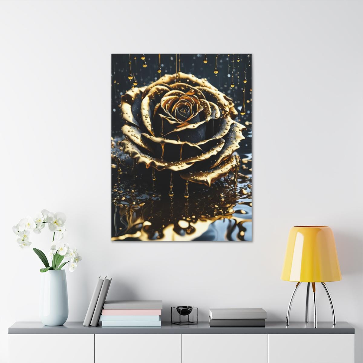 Black and Gold Rose Canvas Print - Gallery Art 30"w X 40"h - Elegant ...