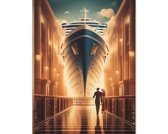 Vintage Cruise Adventure Art Deco Gallery Canvas Print - Nostalgic Travel Poster 40"h x 30"w - Retro Maritime Décor & Wall Art