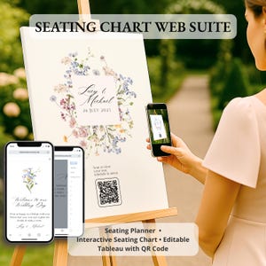 Web Wedding Seating Chart | Seating Planner Google Sheet with Guest List | Tableau Template with QR Code | Editable Canva Files