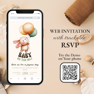 Invito personalizzabile per baby shower online con RSVP / Modello di sito web Canva / Con monitoraggio degli ospiti tramite modello di modulo Google / Salva la data