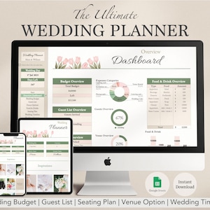Planificador de bodas Hoja de cálculo de Google / Organizador de Hojas de cálculo de Google para bodas / Seguimiento de presupuesto, cronogramas, lugar, menú, planificador de invitados, lista de tareas pendientes