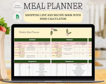 Pianificatore dei Pasti - Raccoglitore di ricette - Lista della Spesa Automatica - Calcolatore di Dosi - Modello Digitale per Google Sheets