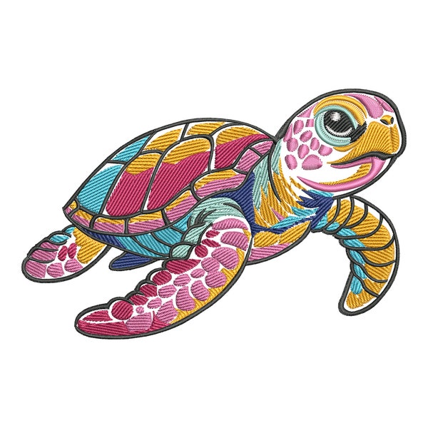 Conception de broderie de tortue de mer - Modèle océanique Colofrul, Thème de pépinière nautique, Créature sous-marine vibrante, Fichiers PES machine, Vie marine