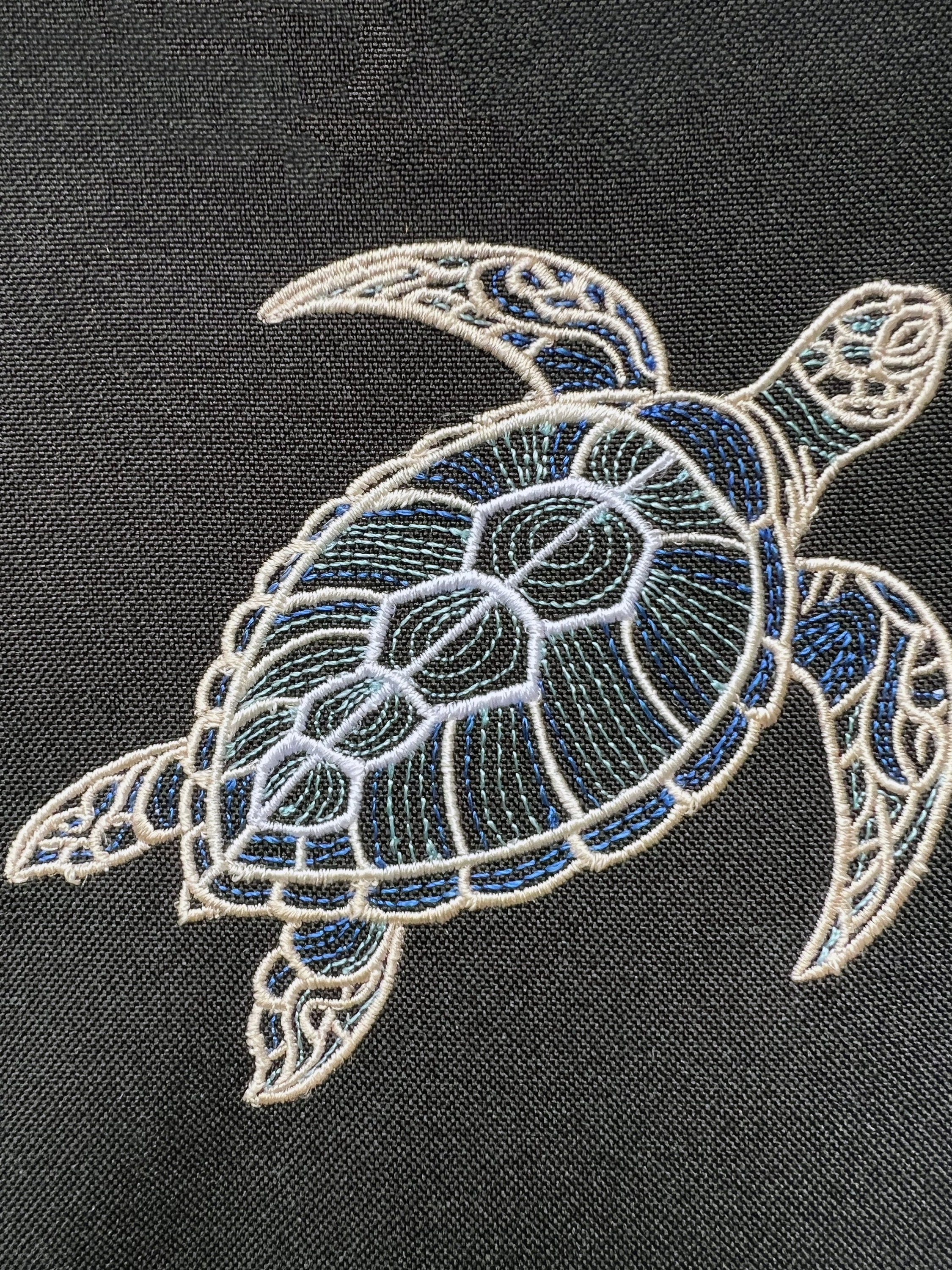Embroidered Turtle Simple Shining Turtle Embroidery Design, Aquatic Vibes Pattern for Dark ...