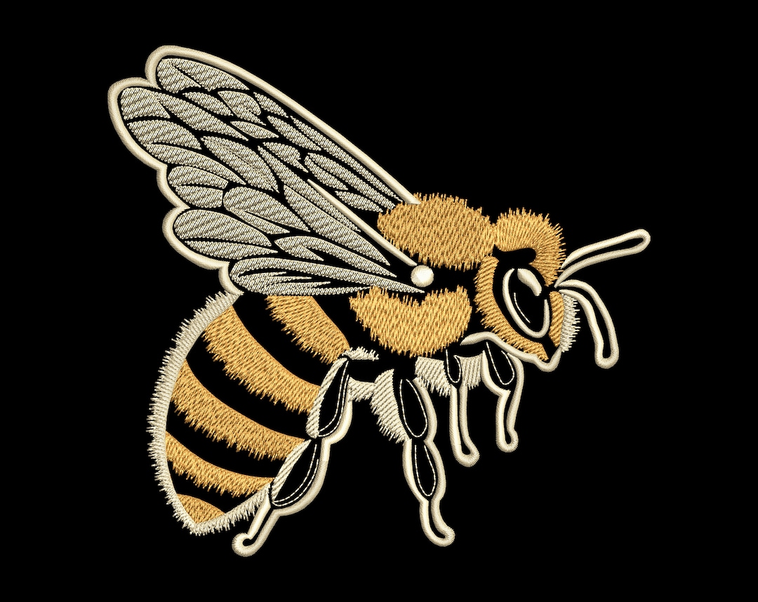 Realistic Honeybee Embroidery Design - Golden Insect for Dark Fabric ...