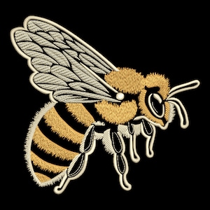 Realistic Honeybee Embroidery Design - Golden Insect for Dark Fabric, Lifelike Bee Fill Stitch Art, Machine PES files, Elegant Nature Wings