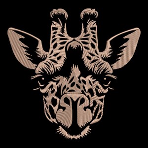 Artistic Giraffe Face Embroidery Design - African Safari Animal Head for Dark Fabrics, Nature-Inspired Back Jacket Decor