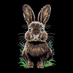Woodland Bunny Machine Embroidery – Realistic Bunny, Wildlife Digital Sewing File for Apparel & Décor, Instant Download, for Dark Textile