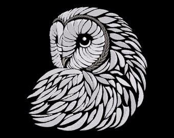 Majestic Owl Embroidery Design, Mystic Nocturnal Whisper, Wise Night Forest Bird Machine PES Files Optimized for Dark Fabrics, White Feather