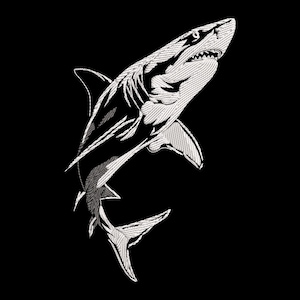 Great White Shark Embroidery Design  - Ocean Predator Animal, Nautical Digital File for Apparel & Home Décor and Sea Lovers, PES Art