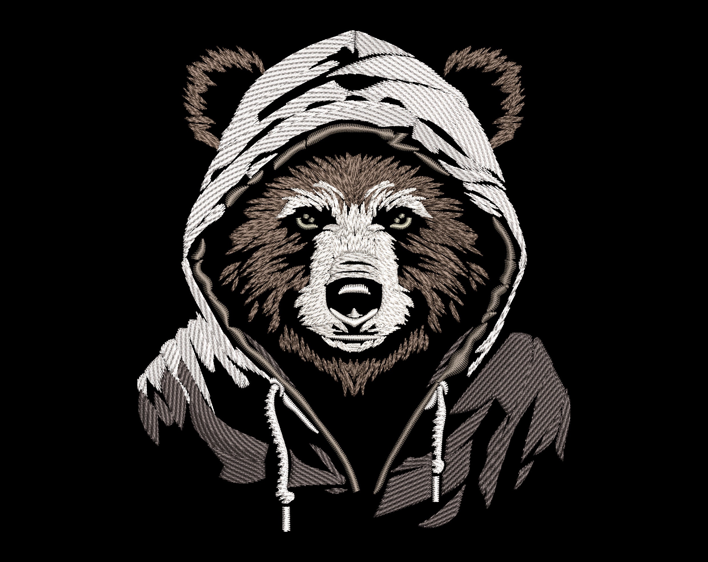 Bold Bear in Hoodie Embroidery Design – Unique and Stylish