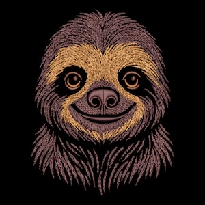 Sloth Embroidery Design – Adorable and Detailed Embroidery Wild Animal Art, Black Fabric, PES, Baby Clothes, Home Decor