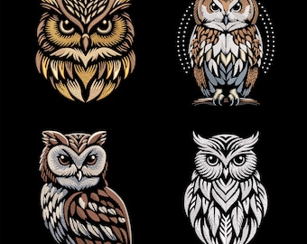 Enchanting Owl Embroidery Designs Bundle - Nocturnal Birds for Dark Textiles, PES Machine Patterns, Mystic Forest Decor, Wisdom Emblem
