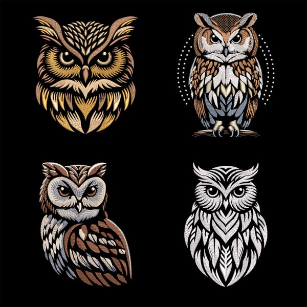 Enchanting Owl Embroidery Designs Bundle - Nocturnal Birds for Dark Textiles, PES Machine Patterns, Mystic Forest Decor, Wisdom Emblem
