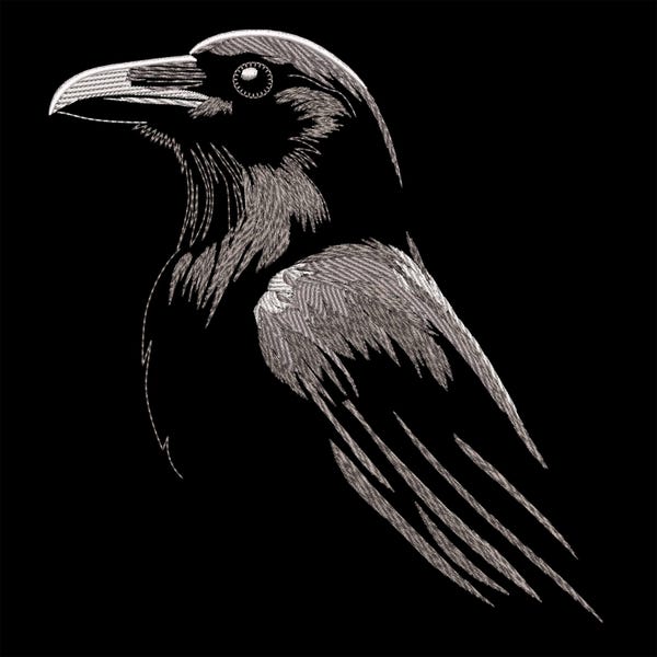 Elegant Crow Embroidery Design - Detailed Bird Art for Dark Fabrics, Gothic Raven Machine Embroidery, Halloween Clothing Decor PES file