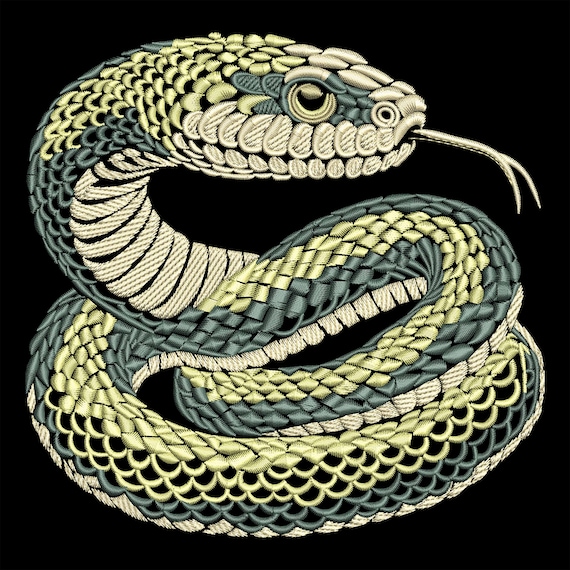 リアルな蛇の刺繍デザイン - 野生生物や自然にインスパイアされた現代 