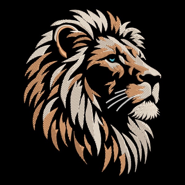 Majestic Lion Head Embroidery Design - Royal Feline for Dark Textiles,  Elegant Powerful Animal -  Wild Jungle King, Machine PES files