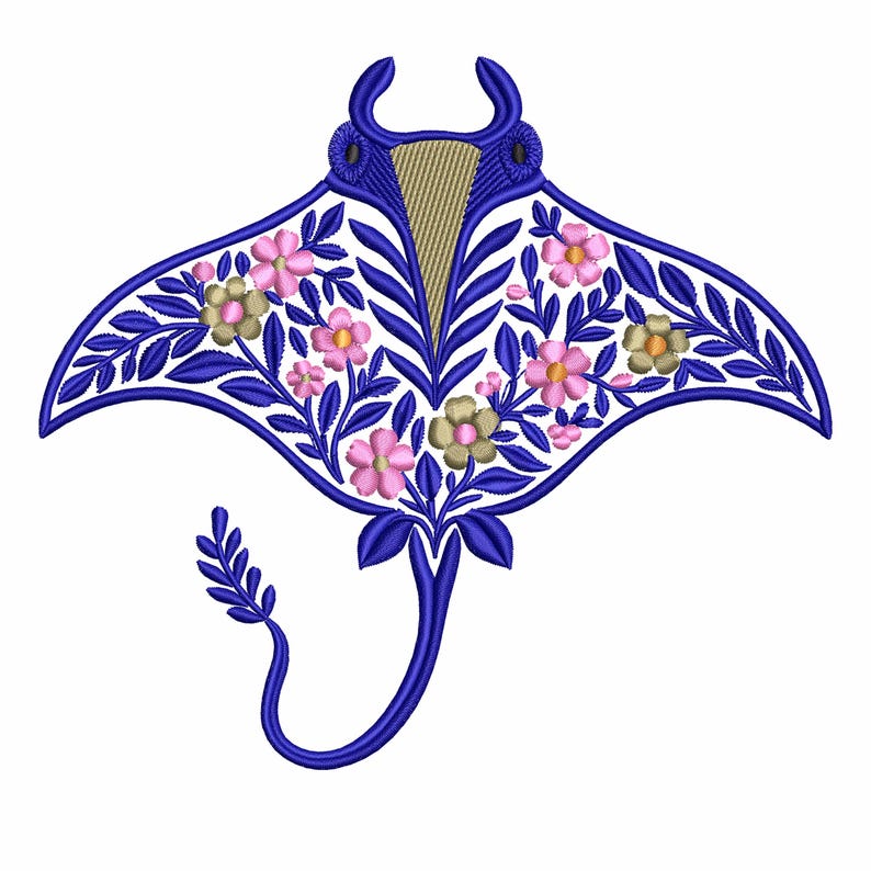 Floral Manta Ray Embroidery Design – Ocean Sea Life Pattern, PES - Etsy