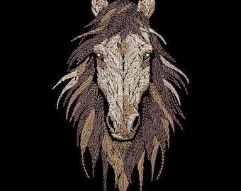 Majestic Horse Embroidery Design – Detailed Stallion Head Pattern for Dark Textiles