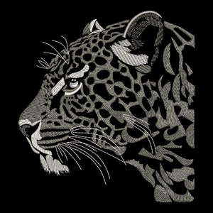 Majestic Jaguar Head Embroidery Design - Shadowed Feline for Dark Fabric, Elegant Powerful Animal -  Wild Predatory Cat, Machine PES files