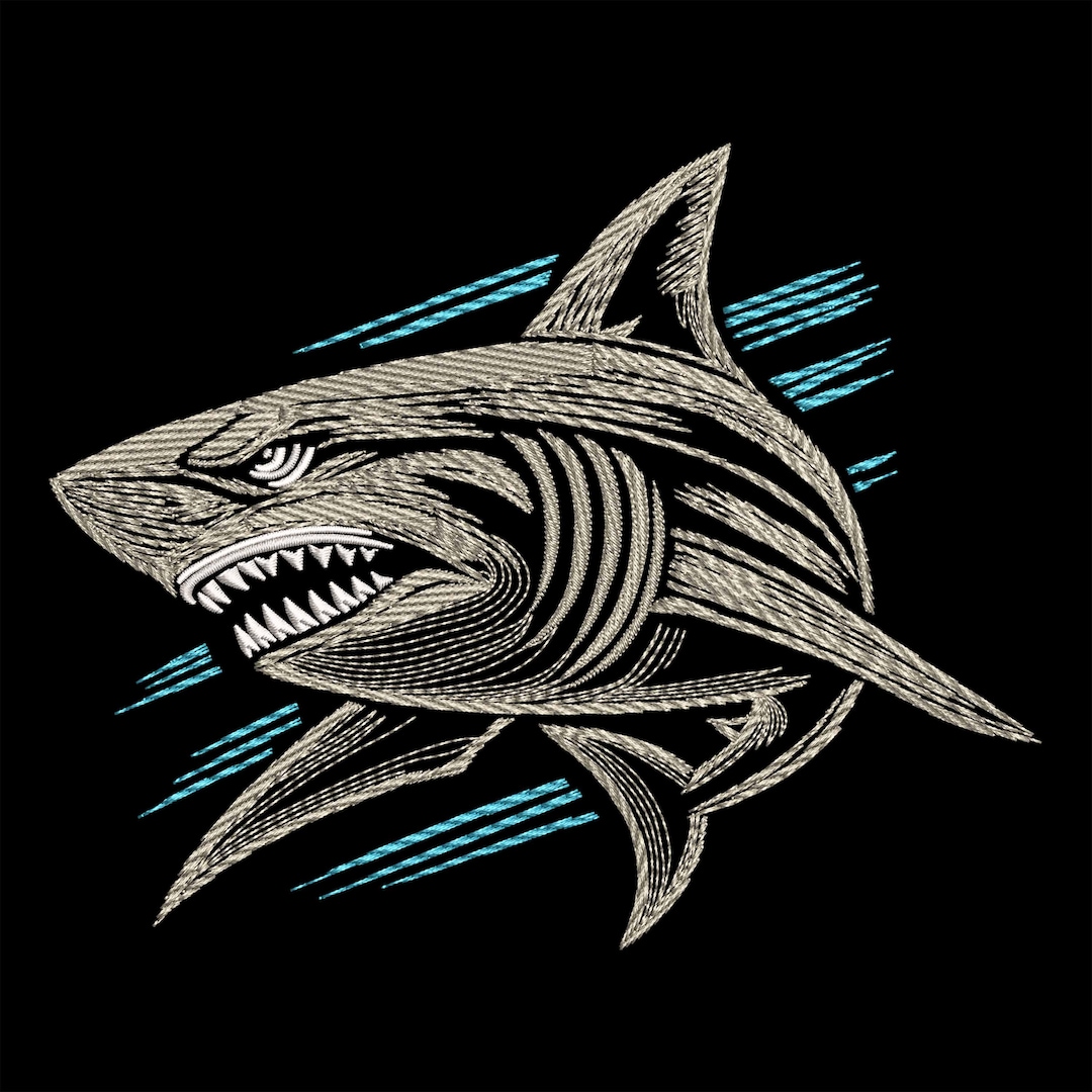 Shark Fierce Predator - Machine Embroidery File, Nautical Digital File ...