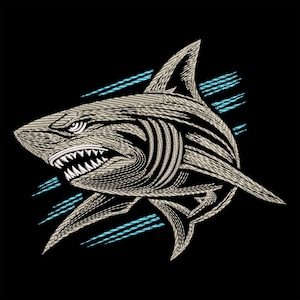 Haj, vildsint rovdjur - Maskinbroderifil, nautisk digital fil för kläder och heminredning och havsälskare, PES Art
