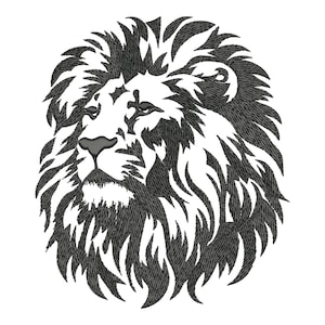 Monochrome Lion embroidery design - Black and White Majestic King, Machine PES files, Elegant Wild Animal Head, Powerful Jungle King Face