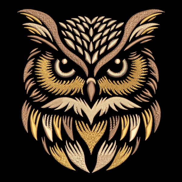 Owl Embroidery Design - Majestic Night Bird Pattern for Black Fabric, Nursery Fairy Forest Theme, Ideal for Clothing and Home Decor