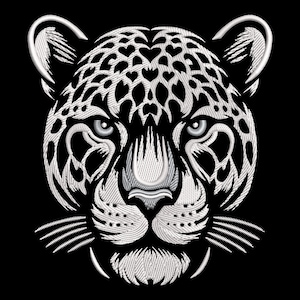 Elegant Jaguar Face Embroidery Design - Wild Feline for Dark Fabric, Powerful Animal - Fill Stitch Artistic Predatory Cat, Machine PES files