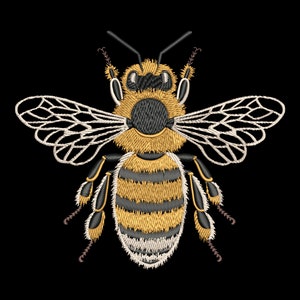 Golden Honeybee Embroidery Design - Realistic Insect for Dark Fabric, Majestic Bee Buzz Machine PES files, Elegant Wings Eco Nature Craft