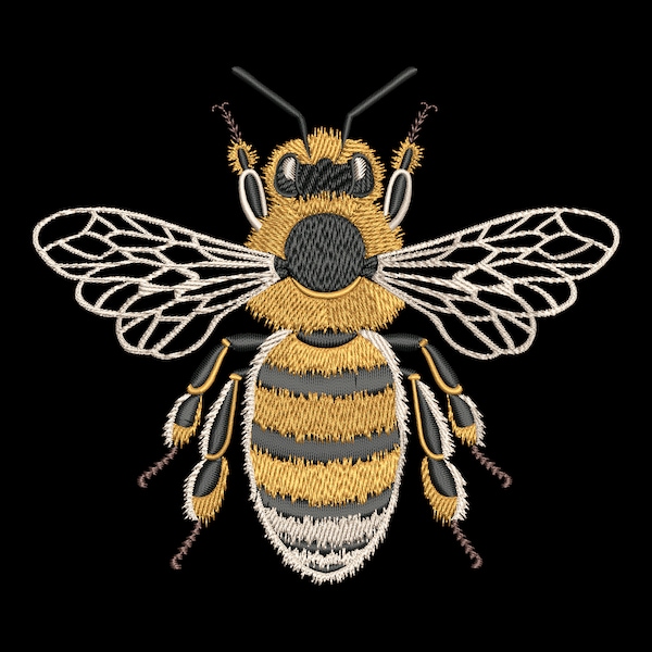 Golden Honeybee Embroidery Design - Realistic Insect for Dark Fabric, Majestic Bee Buzz Machine PES files, Elegant Wings Eco Nature Craft