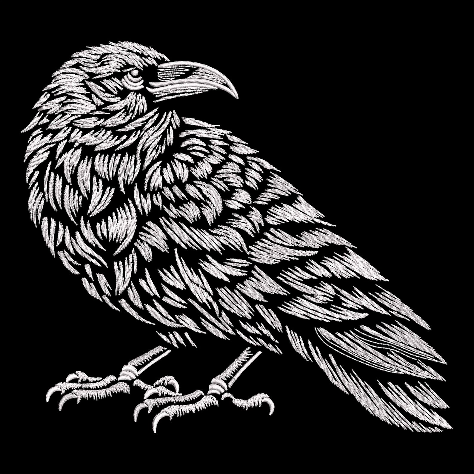 Raven Embroidery Design – Gothic Black Bird Pattern for Dark Fabric ...