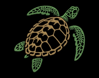 Marine Turtle Embroidery Design - Ocean-Inspired Pattern for Black Fabric, Nursery Nautical Theme, Machine PES files, Beach Life Decor