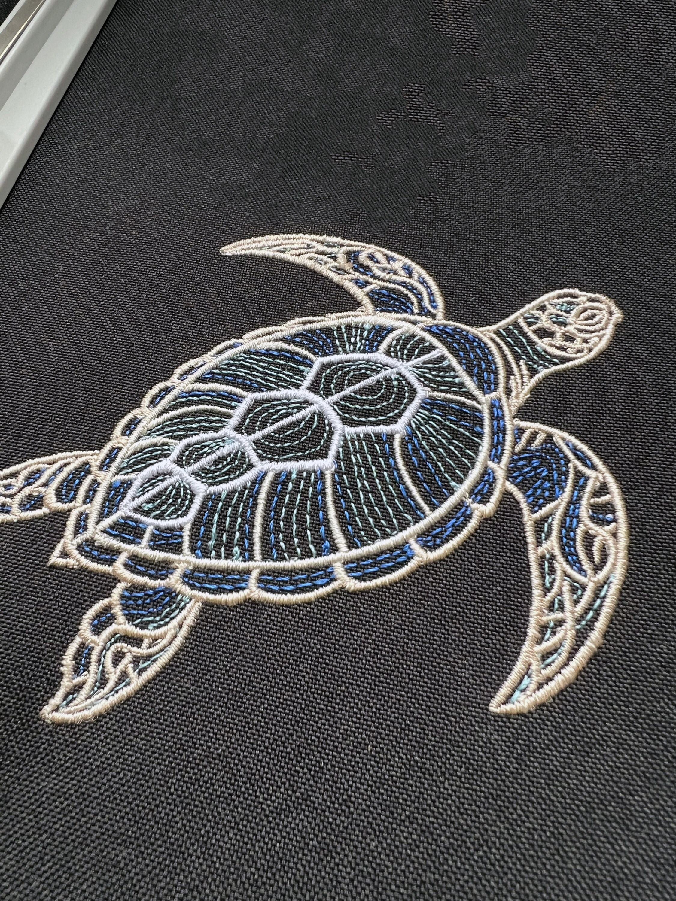 Shining Turtle Embroidery Design, Aquatic Vibes Pattern for Dark ...