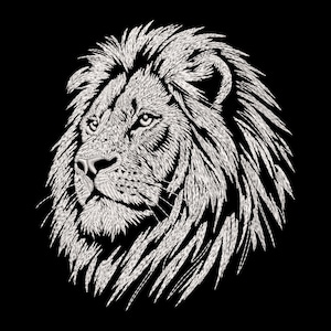 Löwe Stickdatei Design Sketch Style Monochrom Wildtierkopf, für Dunkle Textilien, Hoodies, Rückenaufnäher, Maschine PES Dateien DST