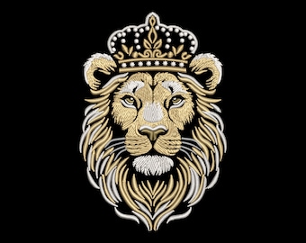 Embroidery design The Lion King with a crown - scheme for dark textiles, PES format, Goldern Mighty Animal