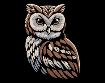 Wise Owl Embroidery Design - Mystic Night Bird Pattern for Black Fabric, Nursery Fairy Forest Theme, Fill Stitch Wisdom Emblem PES file