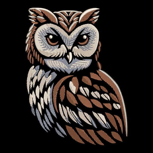 Wise Owl Embroidery Design - Mystic Night Bird Pattern for Black Fabric, Nursery Fairy Forest Theme, Fill Stitch Wisdom Emblem PES file