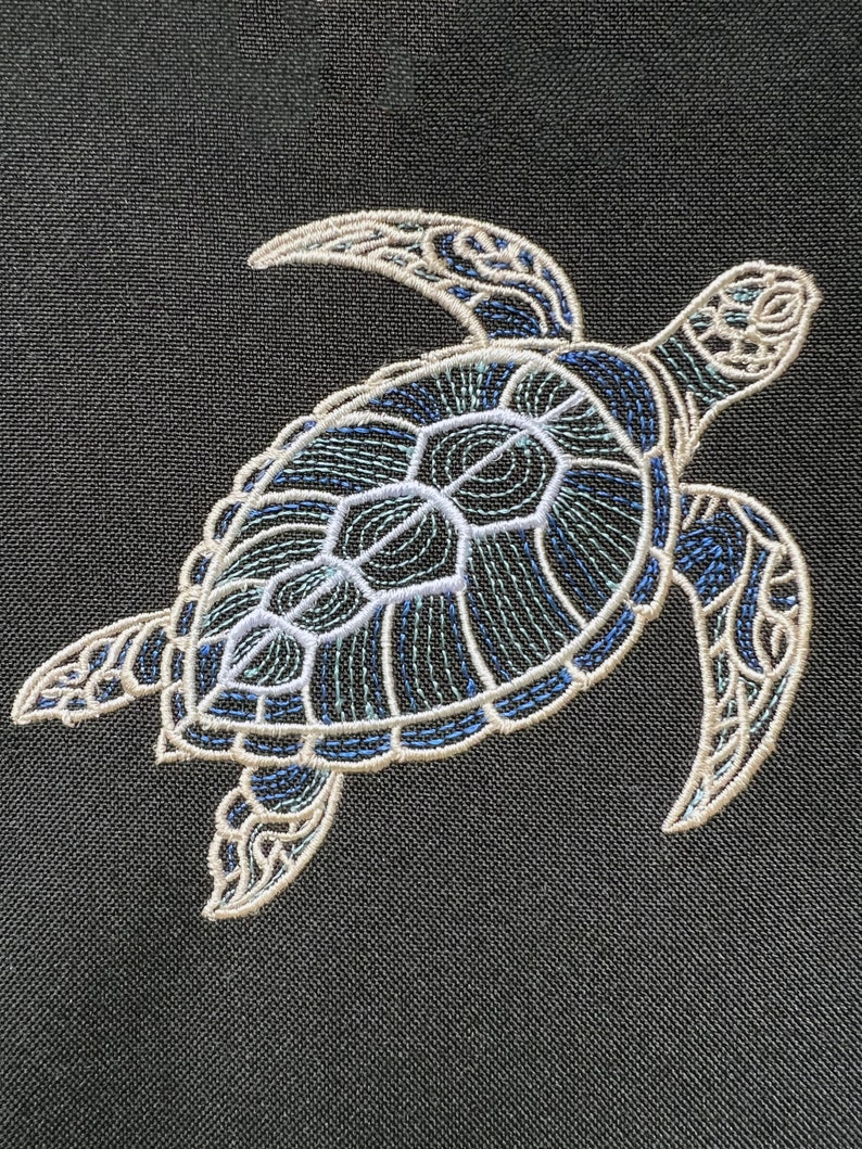 Shining Turtle Embroidery Design, Aquatic Vibes Pattern for Dark ...