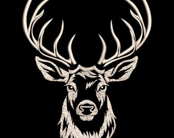 Majestueus borduurontwerp hertenkop – elegant natuurpatroon, op de natuur geïnspireerde projecten, kerstdecor, nieuwjaarsdecor