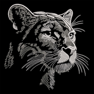 雄大なパンサーの刺繍デザイン - 詳細なビッグキャット PES ファイル、ダークな生地の野生のネコ科動物のアート