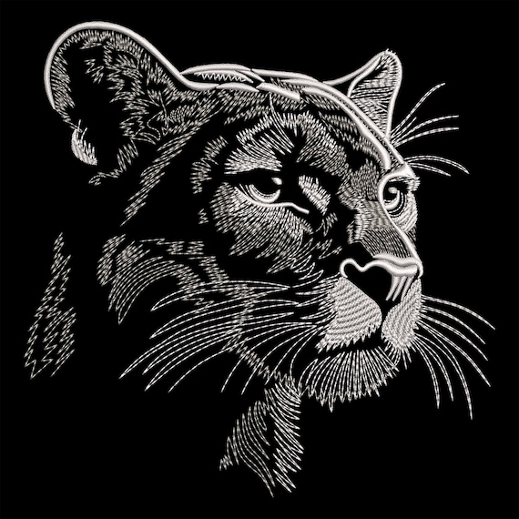 Majestic Panther Embroidery Design - Detailed Big Cat PES File, Wild Feline Art for Dark Fabrics