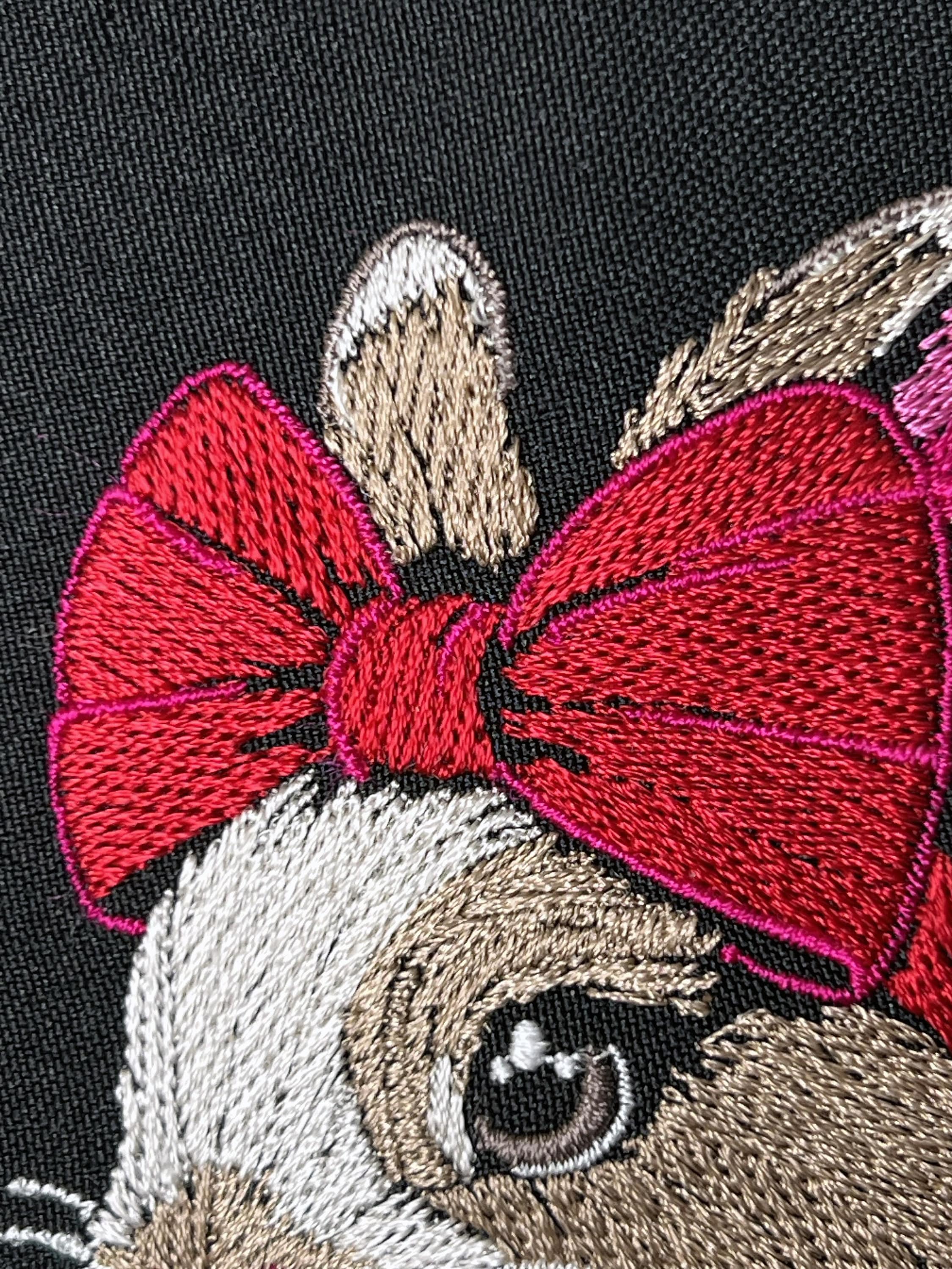 Adorable Rabbit Head Embroidery Design Cute Bunny Red Bow for Dark ...