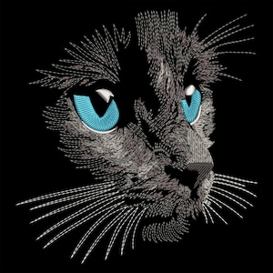 Realistic Black Cat Embroidery Design - Fierce Eyes Feline Art, Animal Embroidery for Dark Fabric, PES File