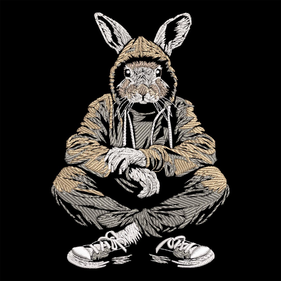 Cool Rabbit Embroidery Design – Streetwear Bunny Pattern, Urban Animal ...