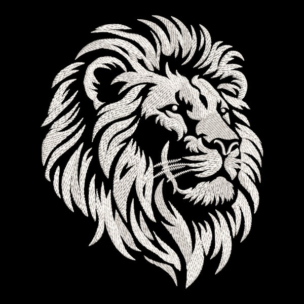 White Lion Head Embroidery Design - African King Face for Dark Textiles, Majestic Powerful Wild Animal -  Safari Inspired Machine PES files