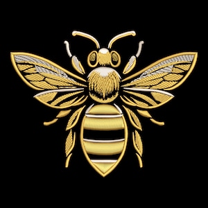 Elegant Golden Bee Embroidery Design - Royal Luxurious Insect for Dark Textiles, Honeybee Machine PES files, Eco-friendly Nature Craft